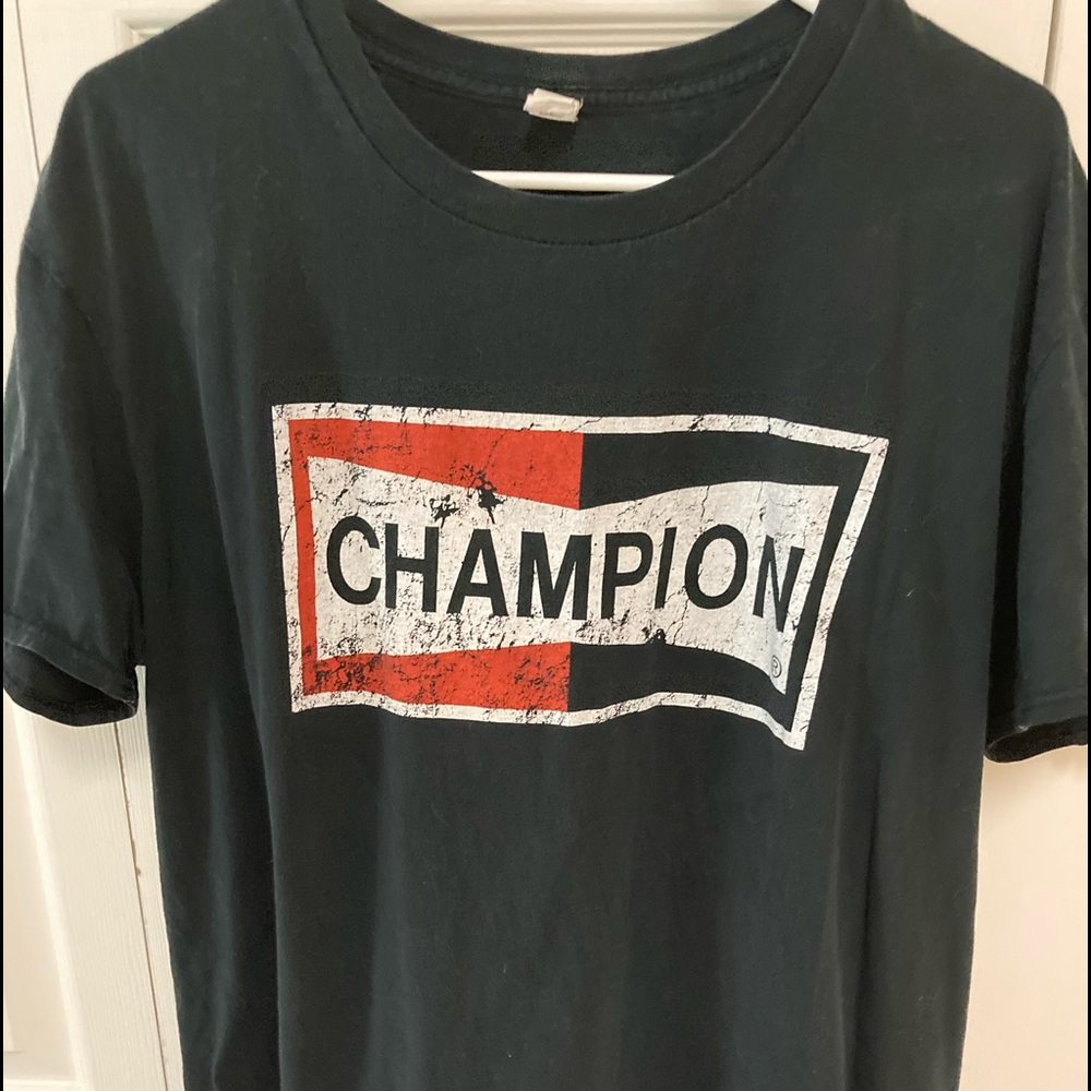 Men's Champion Solid Black Script Logo  T-shirt Size XL